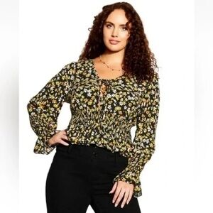 CITY CHIC Black Ditsy Bloom Adeline Cropped Top ditsy bloom Size 16W